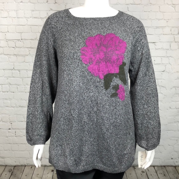 1X 2X 3X Style & Co Gray Heather Floral Sweater - Picture 2 of 7